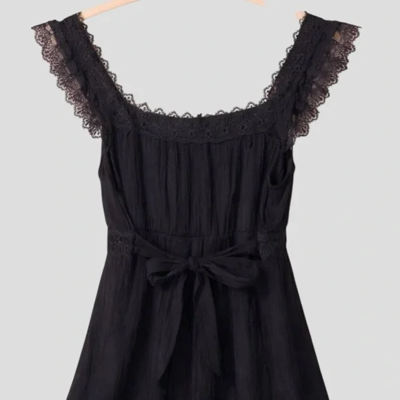 Y2K Mini Black Lace Trim Dress S Romantic Goth Bow Back Button Front Whimsigoth - Picture 4 of 7